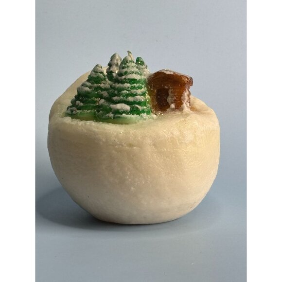 Vintage Italian Christmas Candle With Snowy Cabin & Trees 4" Very Rare Handcraft - Picture 2 of 8